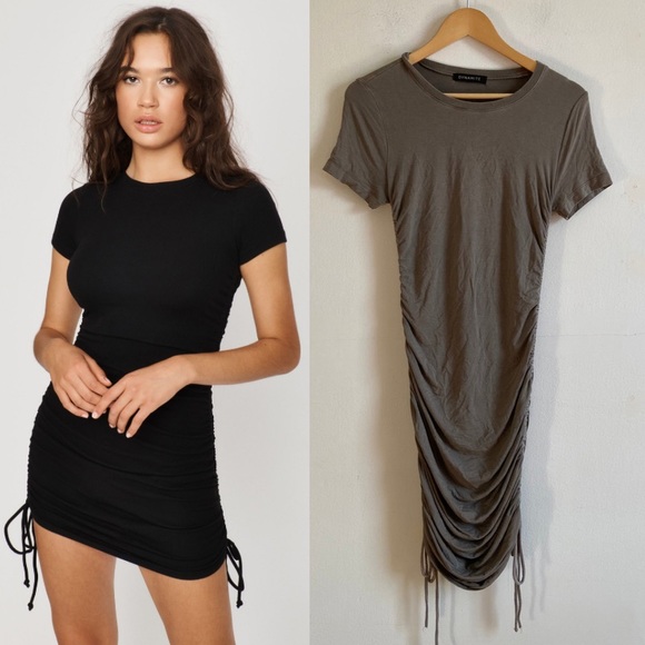 Dynamite Dresses & Skirts - Dynamite Sage Green Side Cinched up Tee Shirt Mini Dress